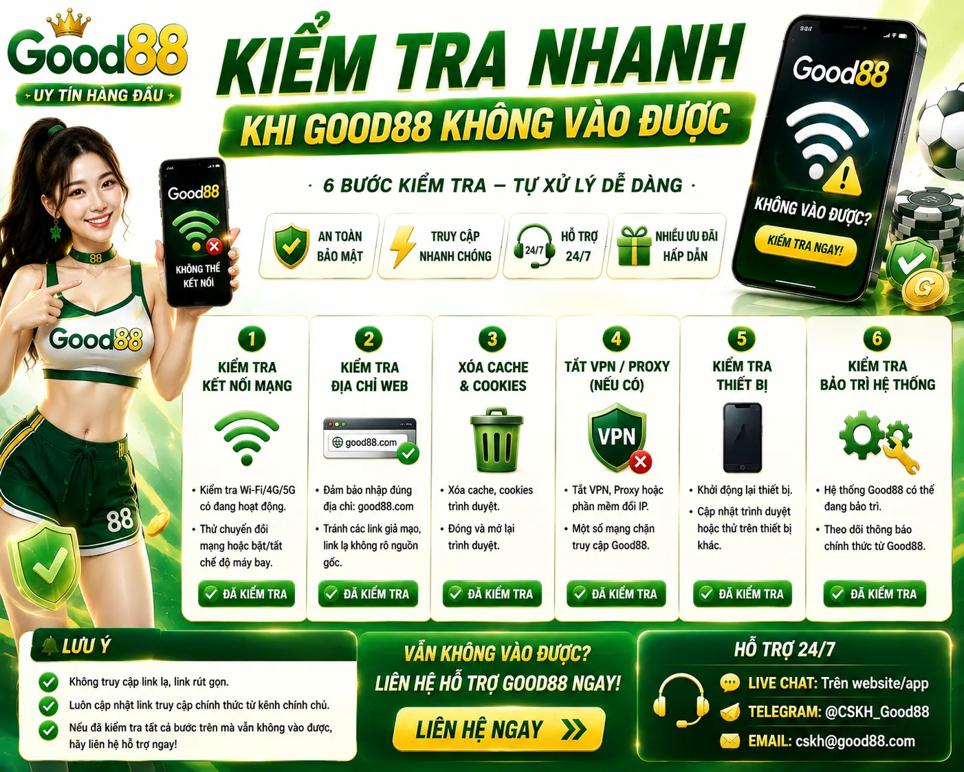 Kiểm tra nhanh khi Good88 không vào được