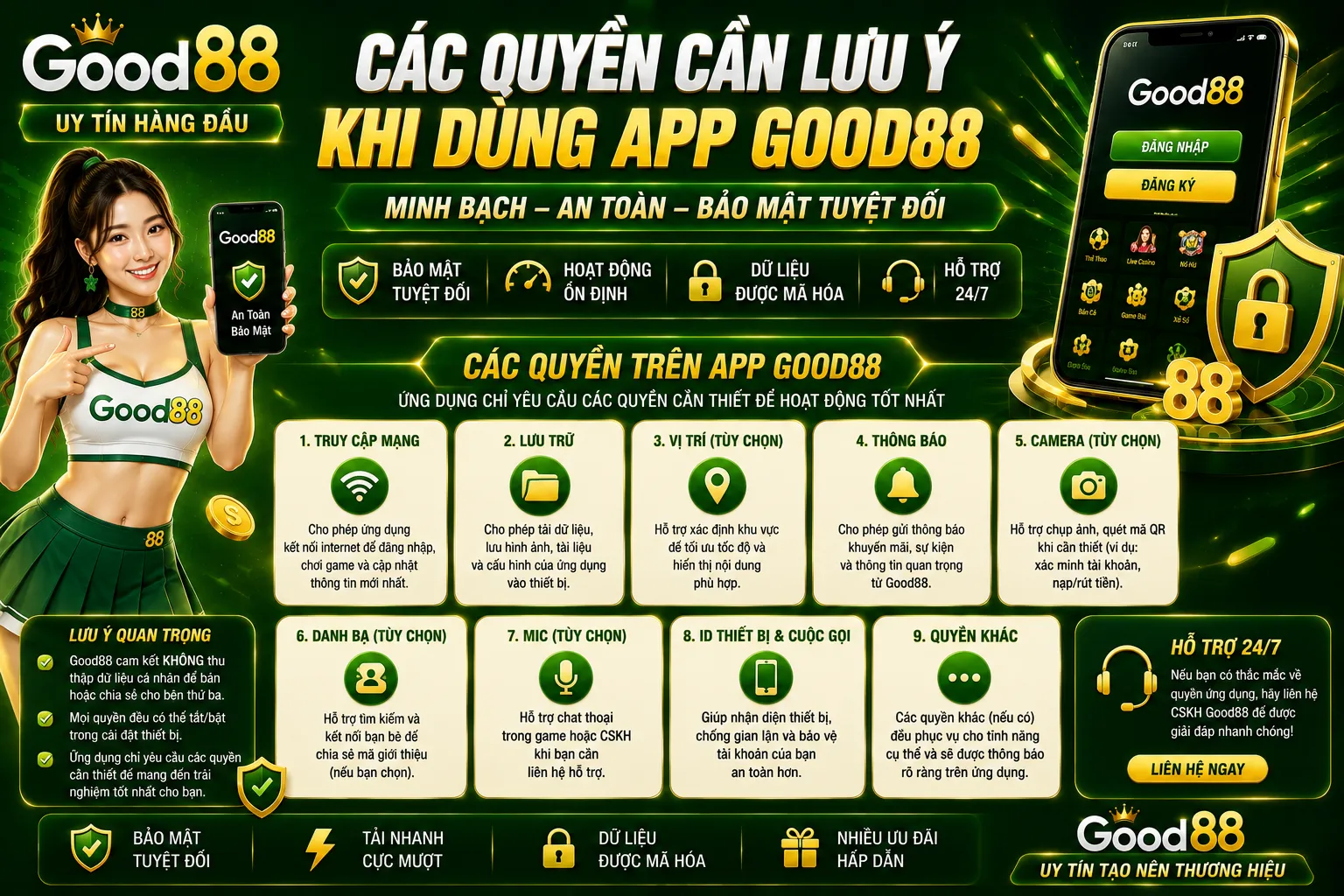 Các quyền cần lưu ý khi dùng app Good88